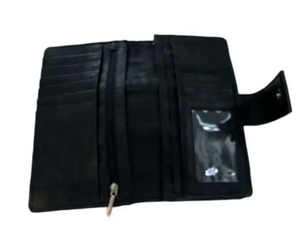 Western Tooled Leather and Cowhide Aces Card Long Wallet